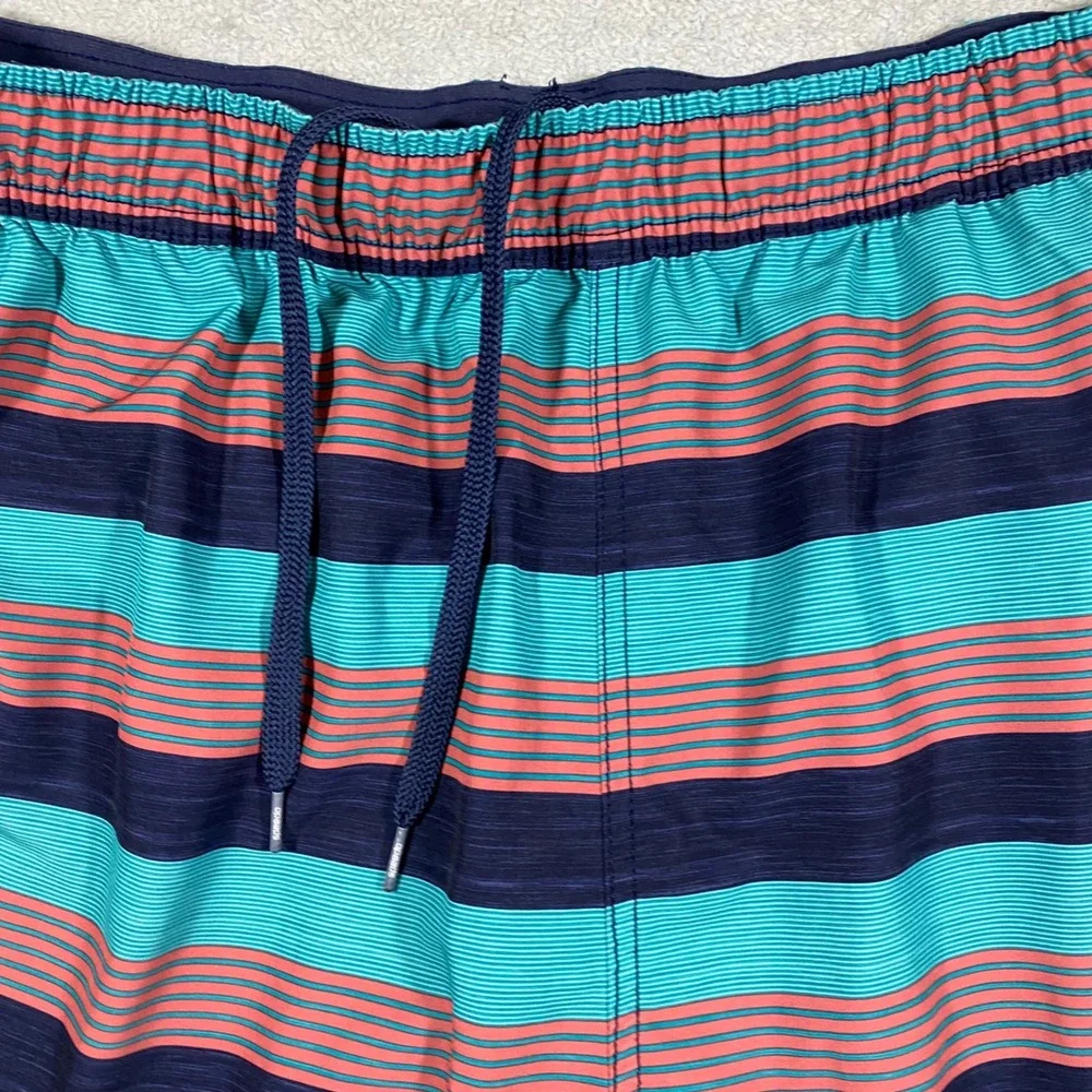 Speedo Mens‎ XXL Swim Trunks Navy Teal Coral Striped Board Shorts 7778207